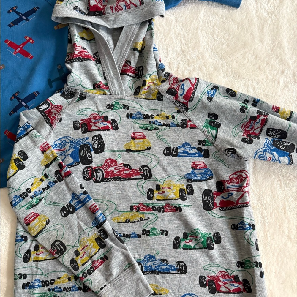 Kids' Hanna Andersson Hooded Long Sleeve Shirts with Car and Airplane Prints. - Picture 2 of 5